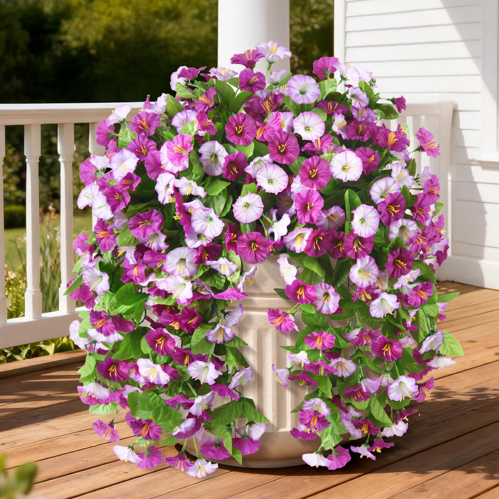 INQCMY Morning Glory hanging flowers with realistic petals for outdoor décor