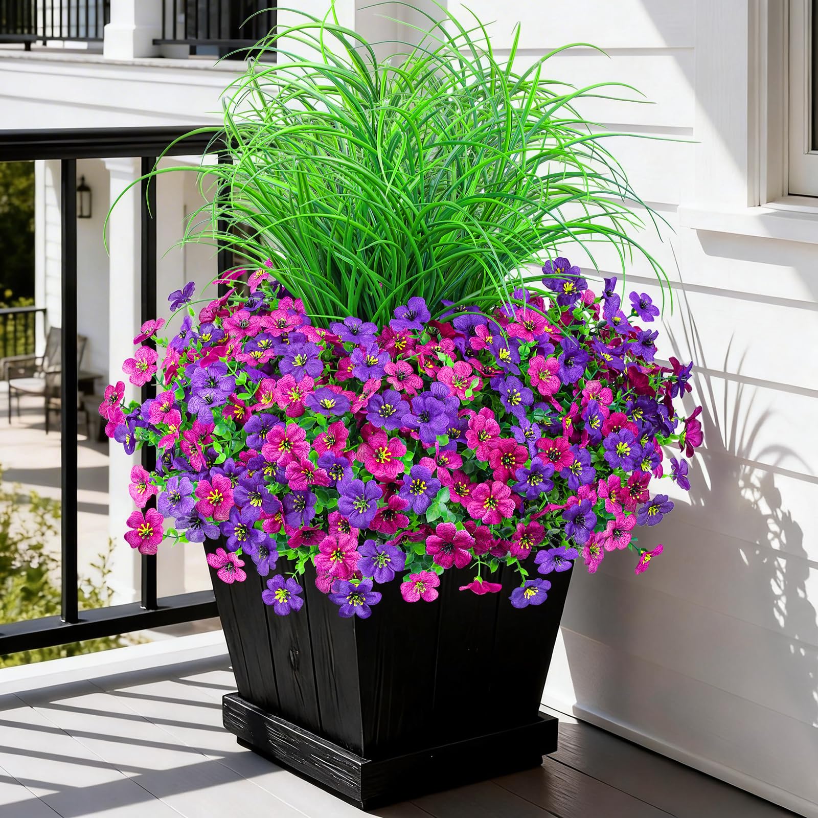INQCMY outdoor artificial daisies on porch with UV-resistant petals