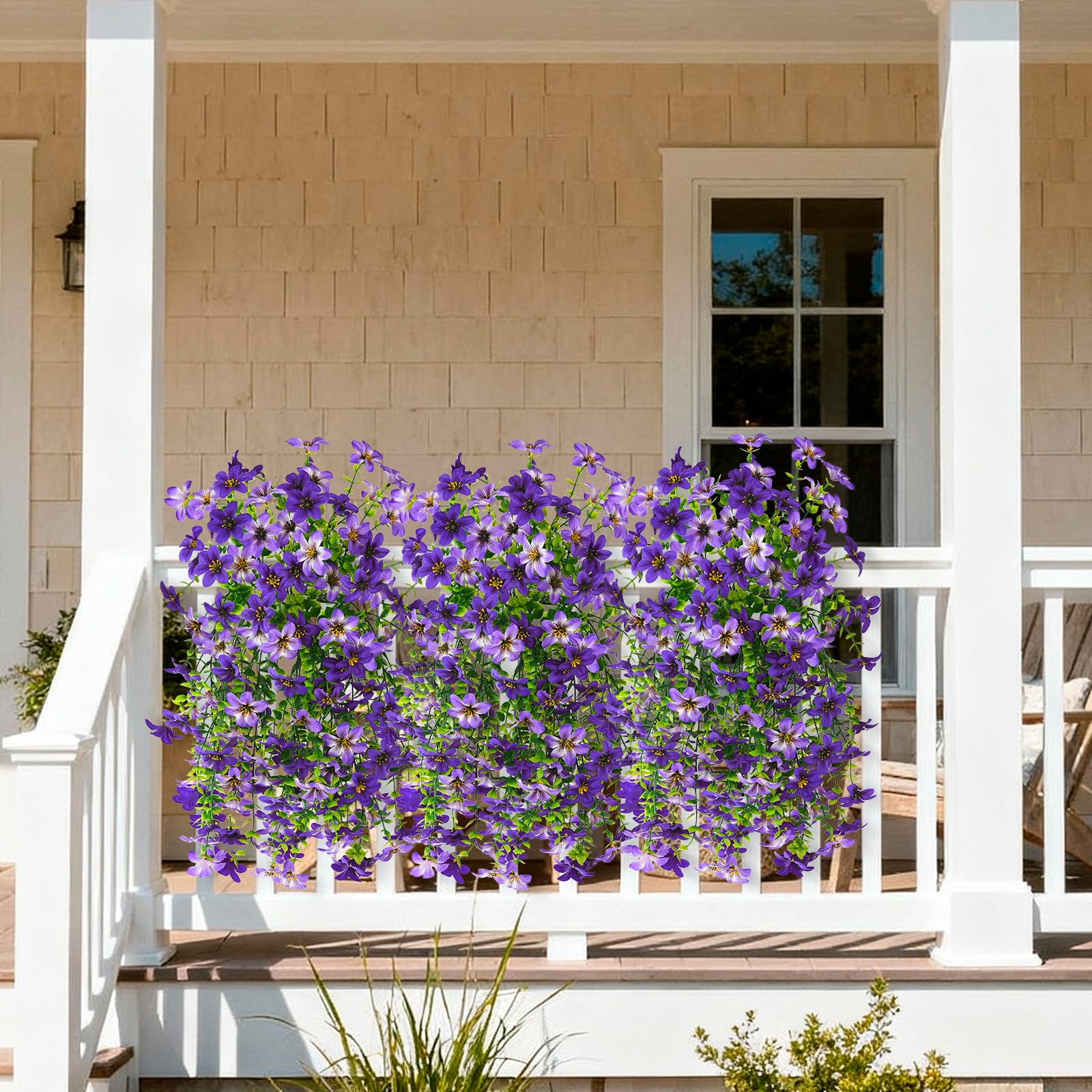 INQCMY outdoor hanging planter with silk flowers; versatile indoor or outdoor display.