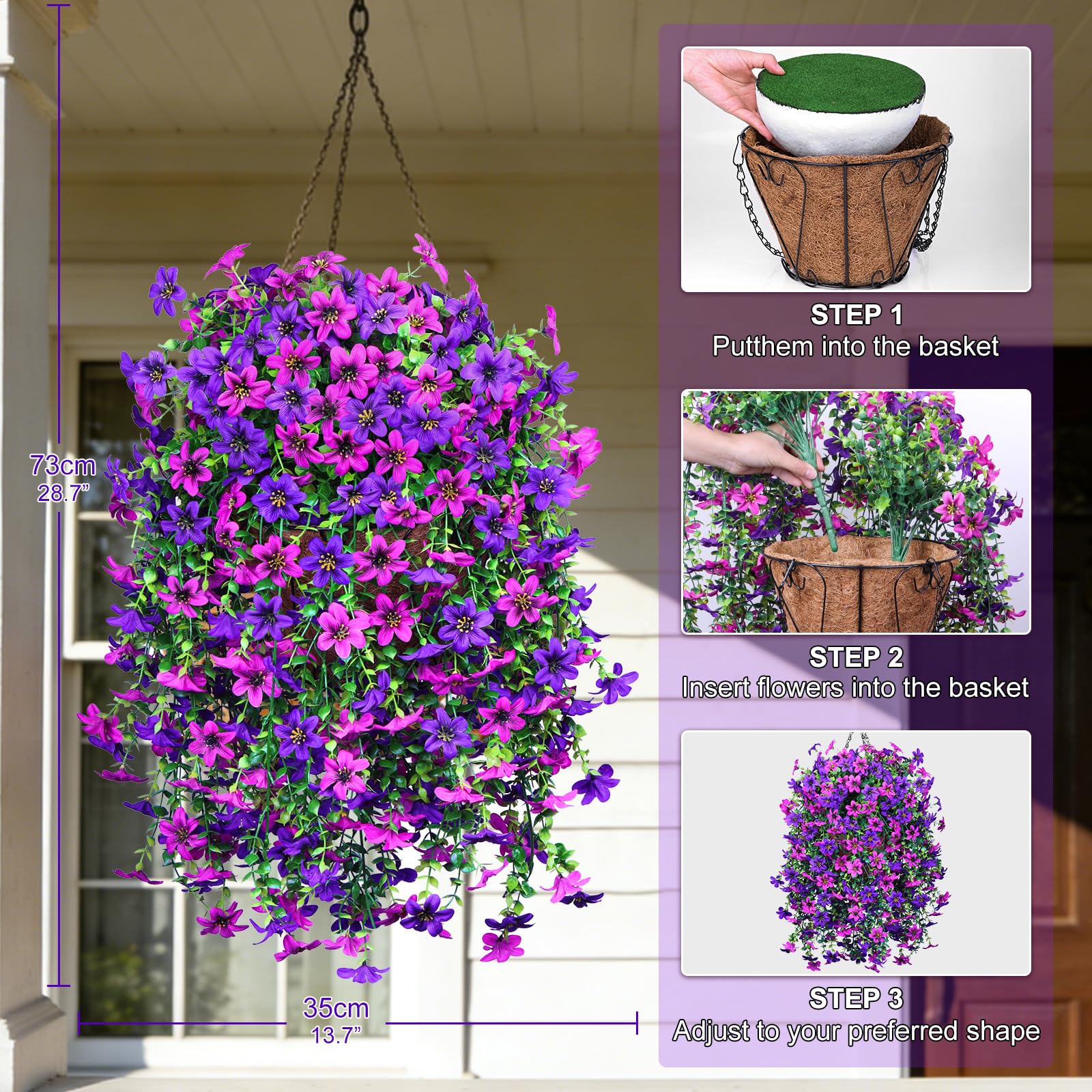 INQCMY UV-resistant blooms on an outdoor porch display for lasting color