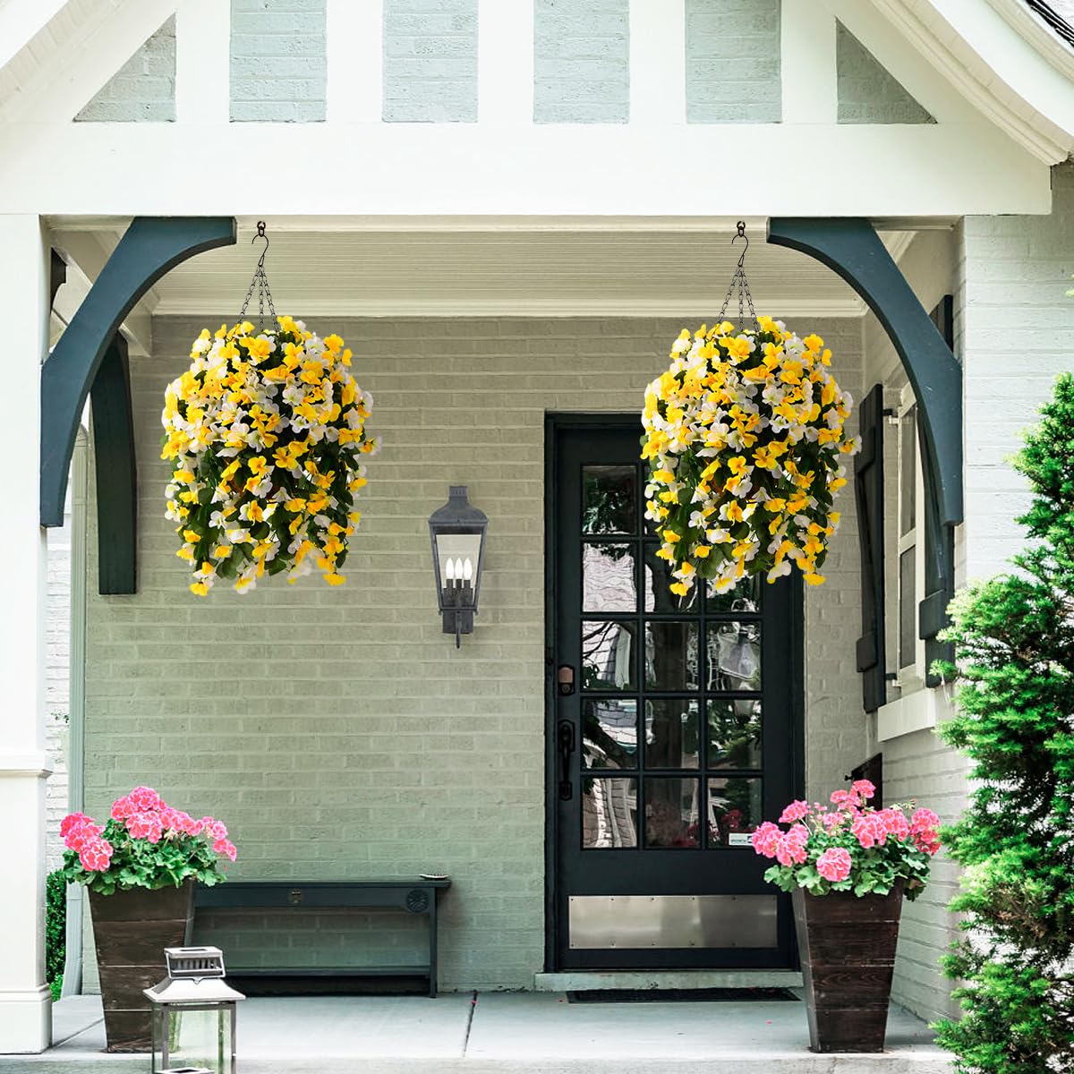 INQCMY outdoor porch decor with begonia flowers in hanging basket for curb appeal