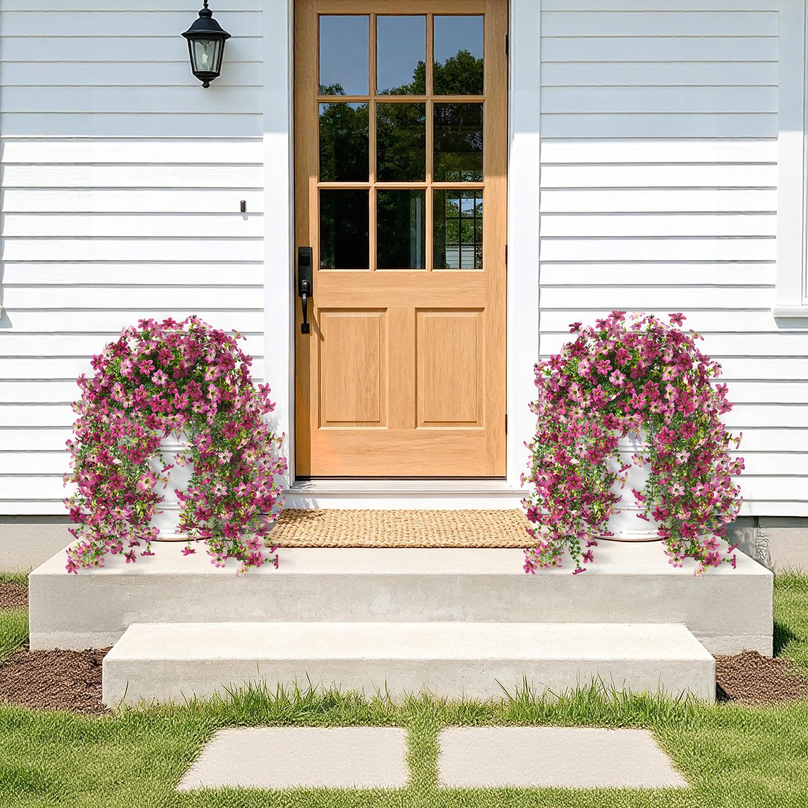 INQCMY two-pack faux flowers for outdoor spaces with color.