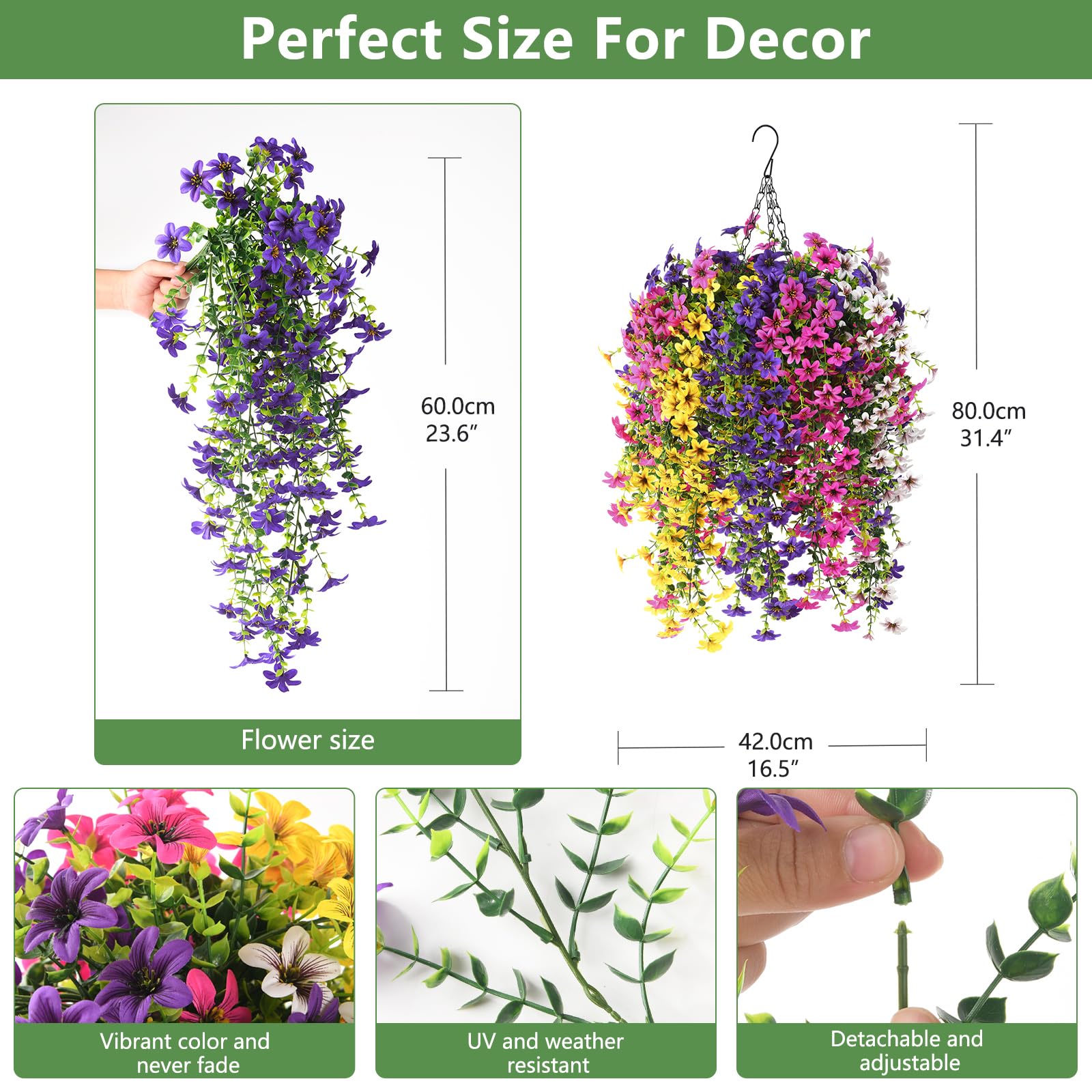 INQCMY UV-resistant silk flowers in outdoor hanging basket