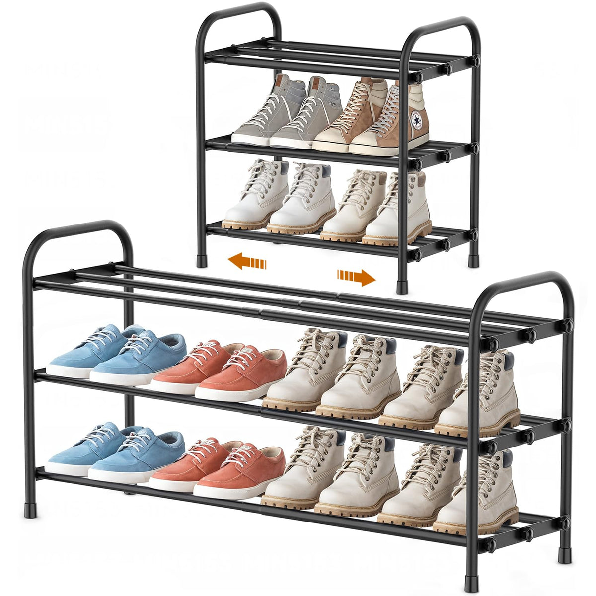 INSMART 3-Tier Expandable Shoe Rack with adjustable width for flexible closet storage.