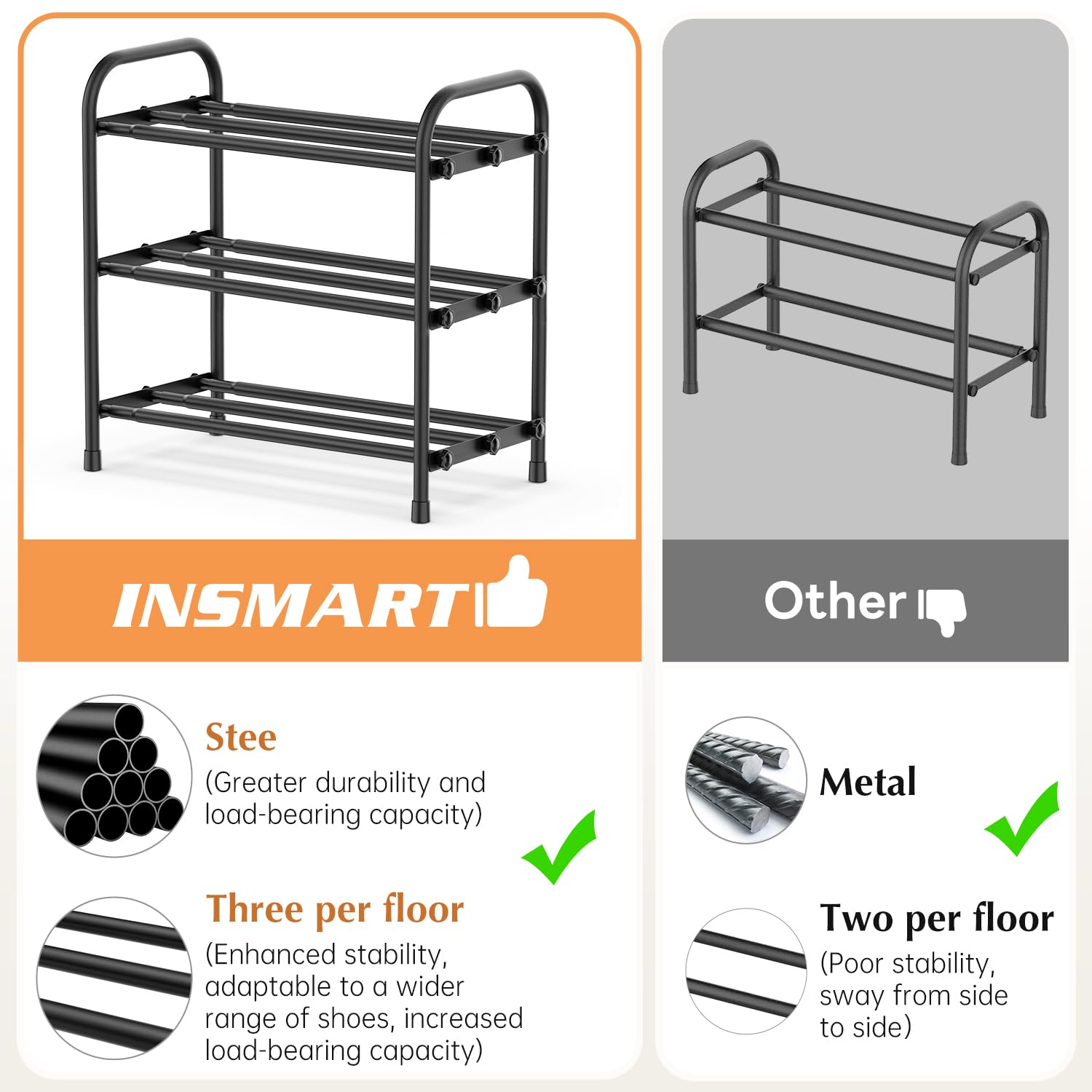 INSMART shoe rack installed in dorm room ready for clutter-free footwear.