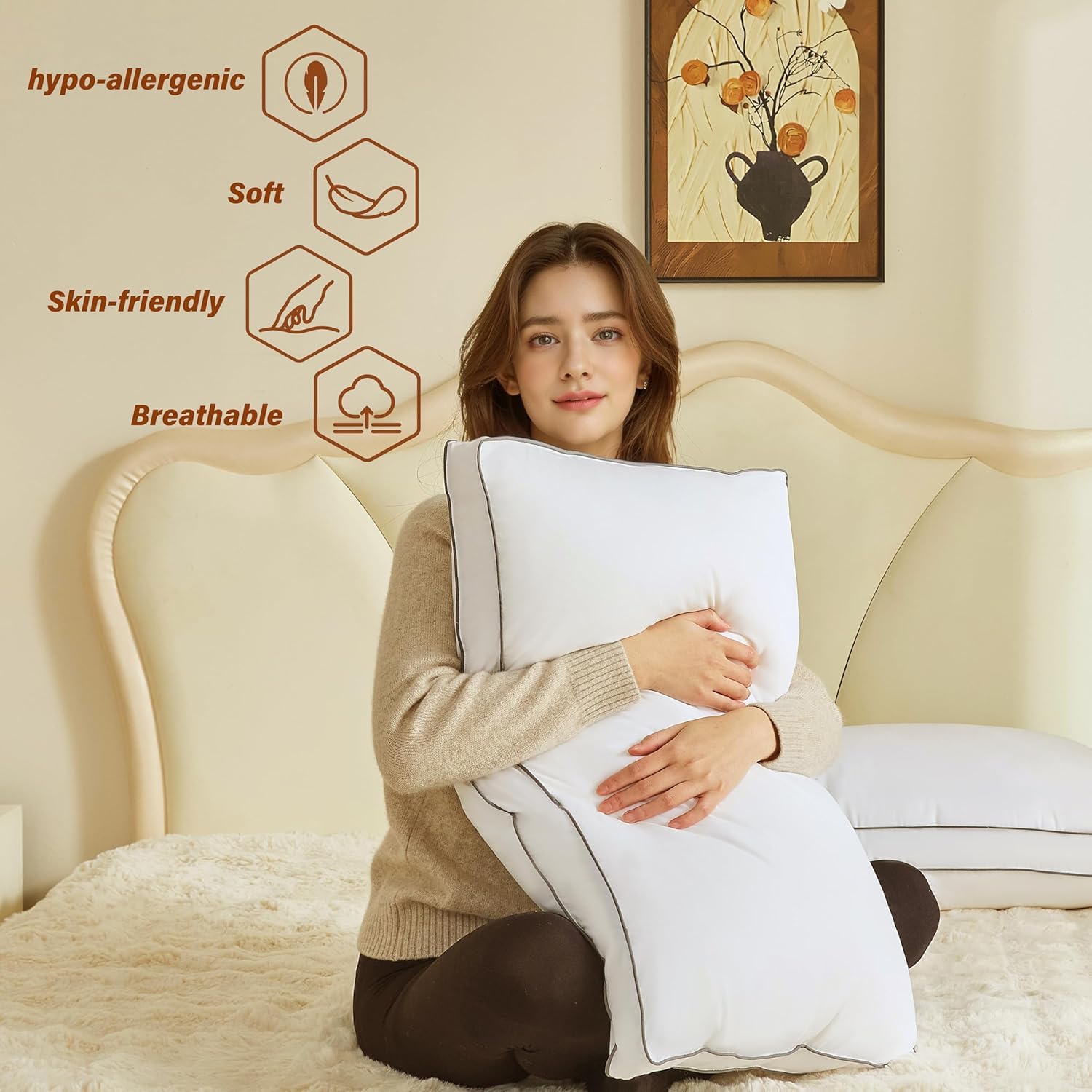 INSPIRE CRAFTER goose down pillow side-sleeper view highlighting ergonomic neck cradle