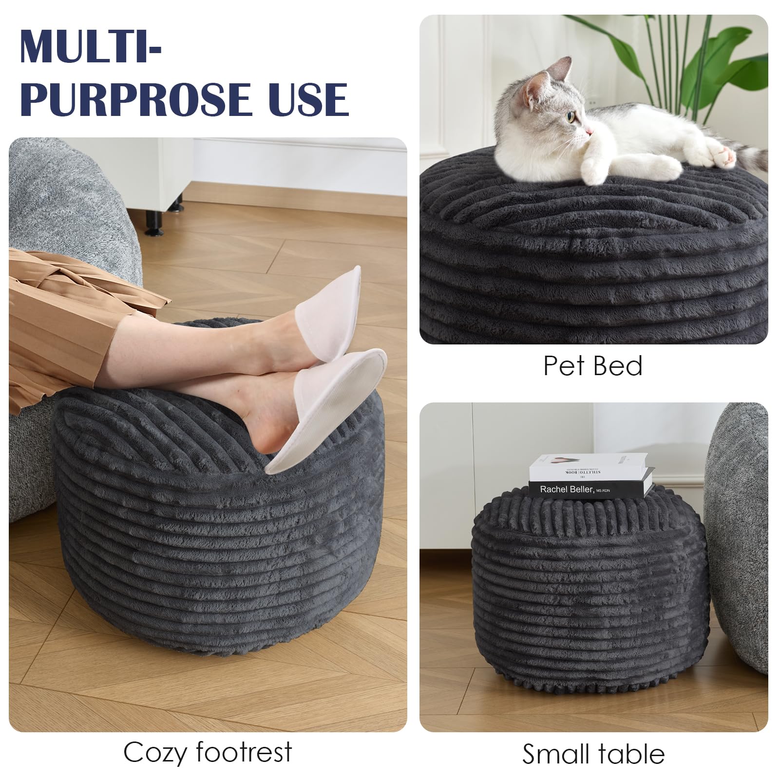 INSPIRE CRAFTER pouf used as extra seating in a modern living room