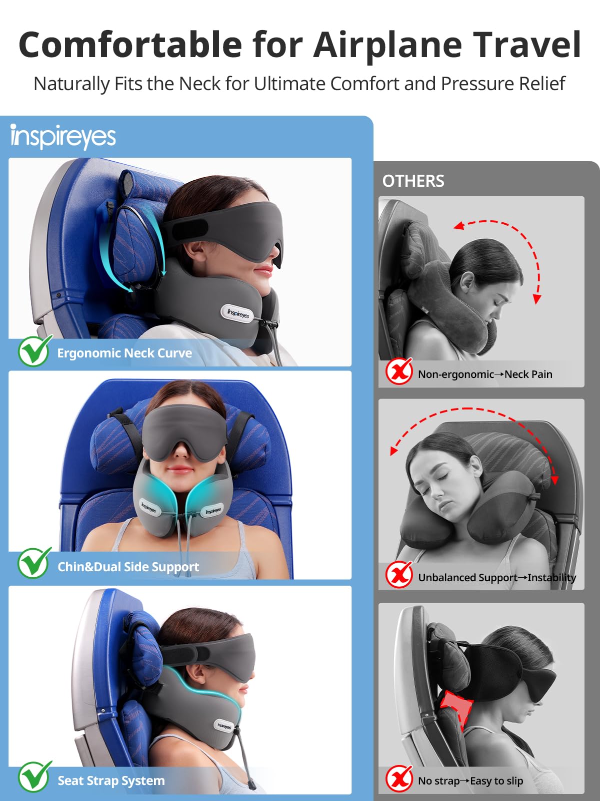 Inspireyes 3D eye mask attaches to the strap for light-blocking comfort.