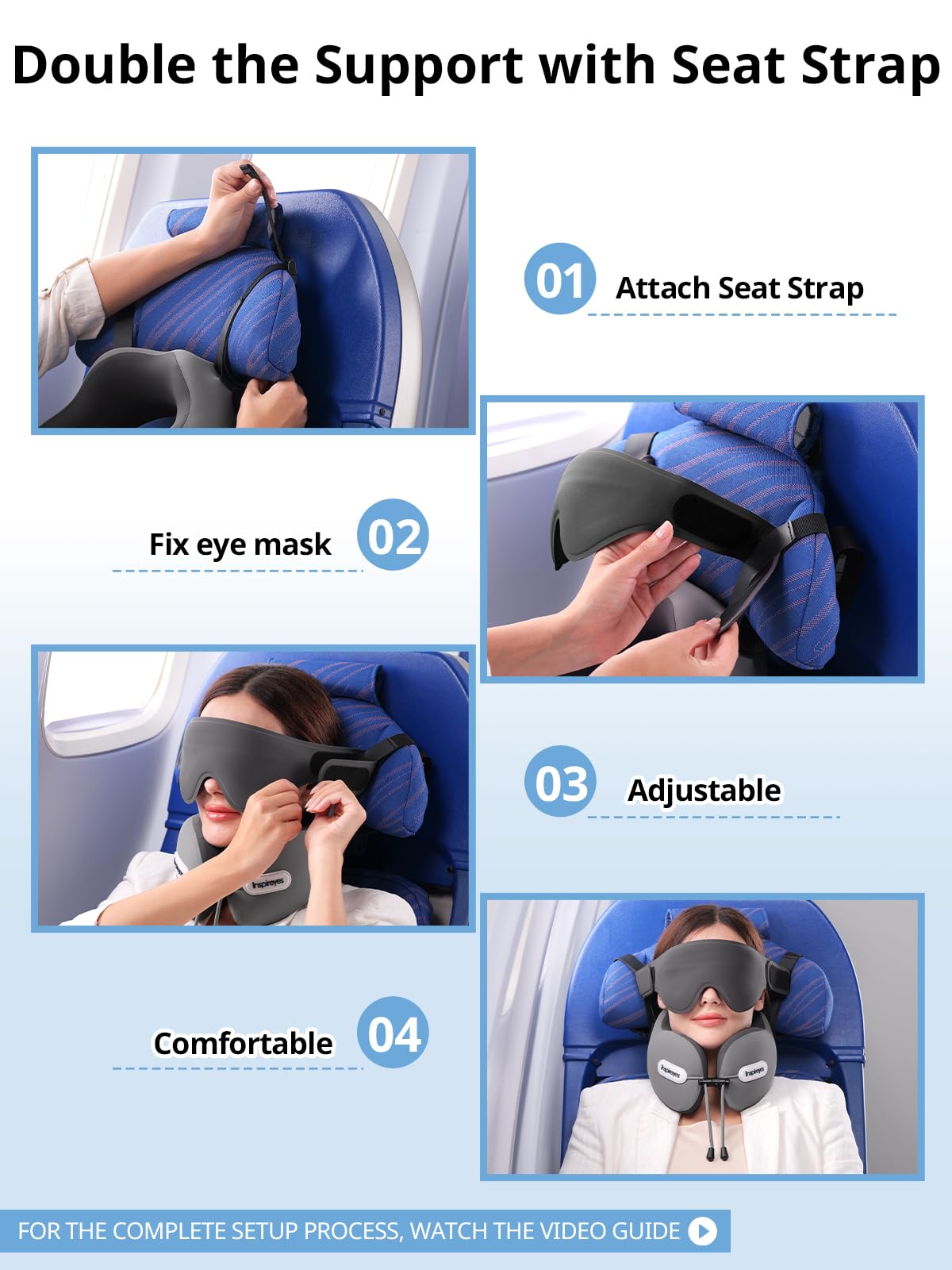 Inspireyes ergonomic neck curve with chin support helps reduce head drooping.