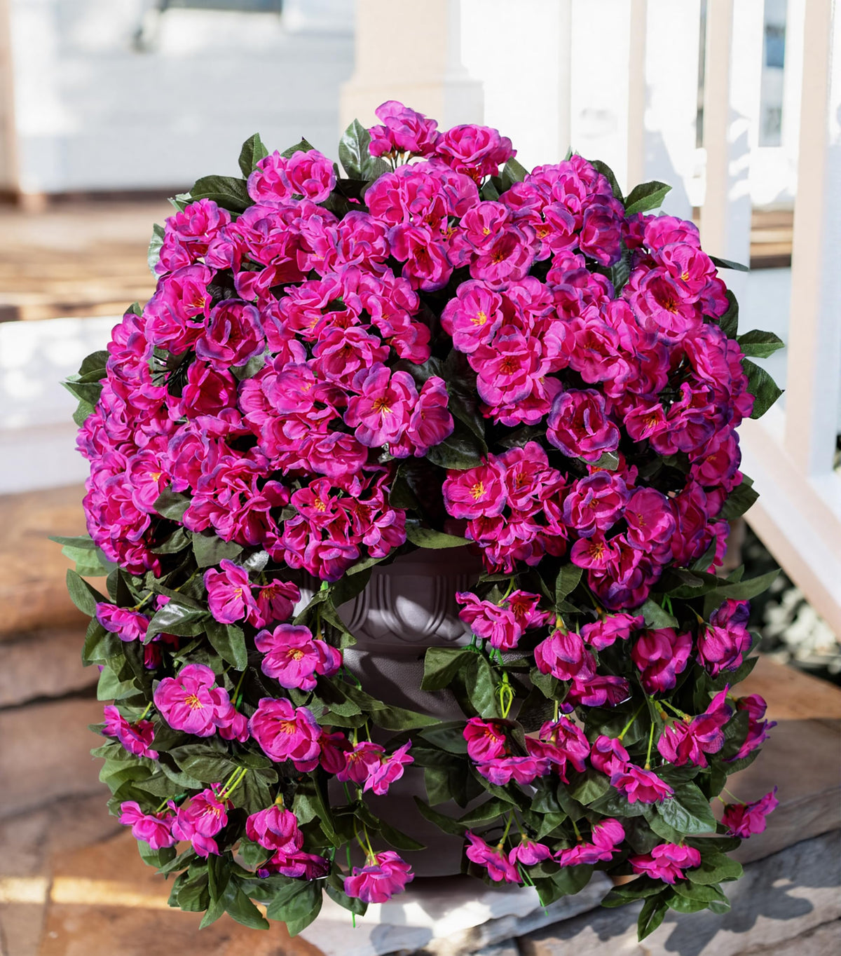 INSPRING artificial geraniums hanging flowers for outdoors, two-pack, ideal for porches.