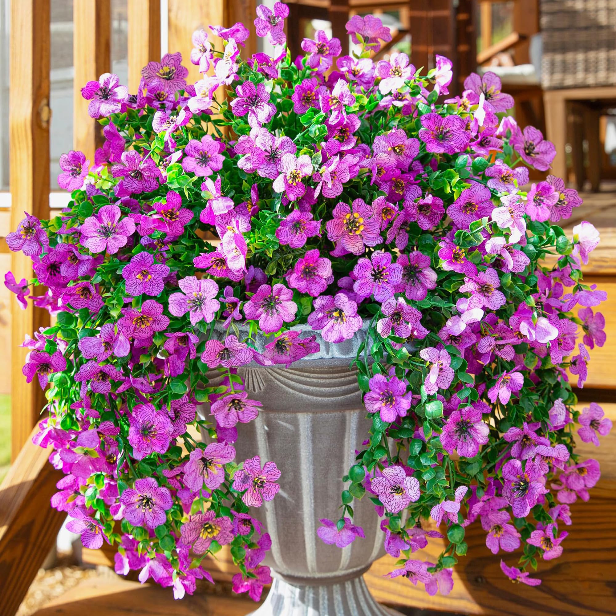 inspring artificial hanging violets with eucalyptus for outdoor decor, UV resistant color.