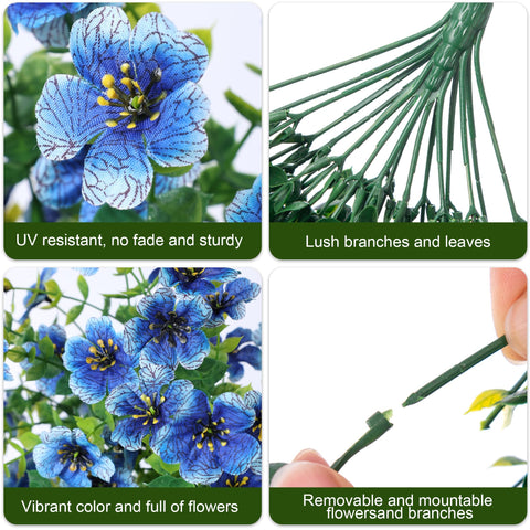 INSPRING blue artificial violets hanging vines for balcony or patio styling