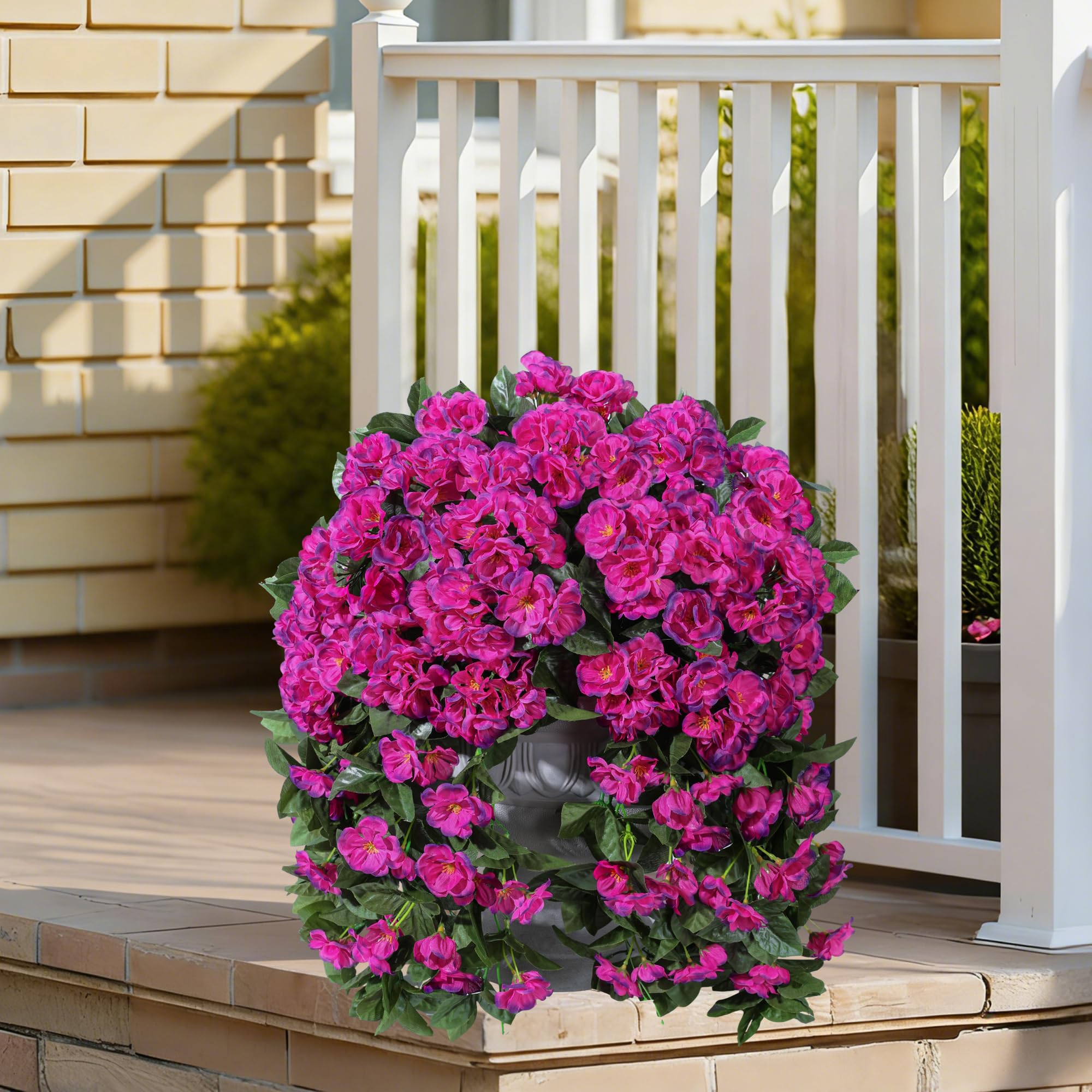 INSPRING fake geraniums with textured petals and green leaves for realistic outdoor decor.