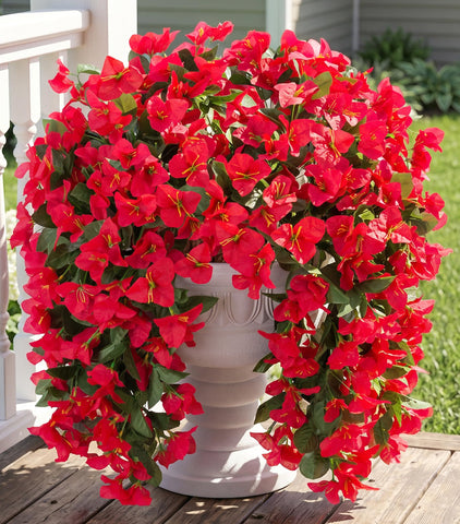 INSPRING faux bougainvillea trailing vine close-up in red for outdoor decor