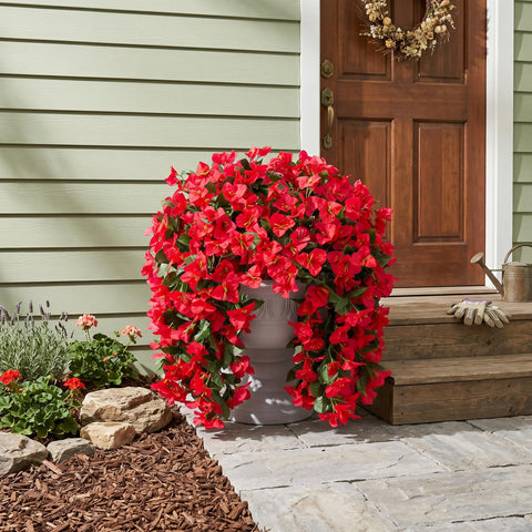 INSPRING faux bougainvillea trailing vine in a planter for outdoor curb appeal