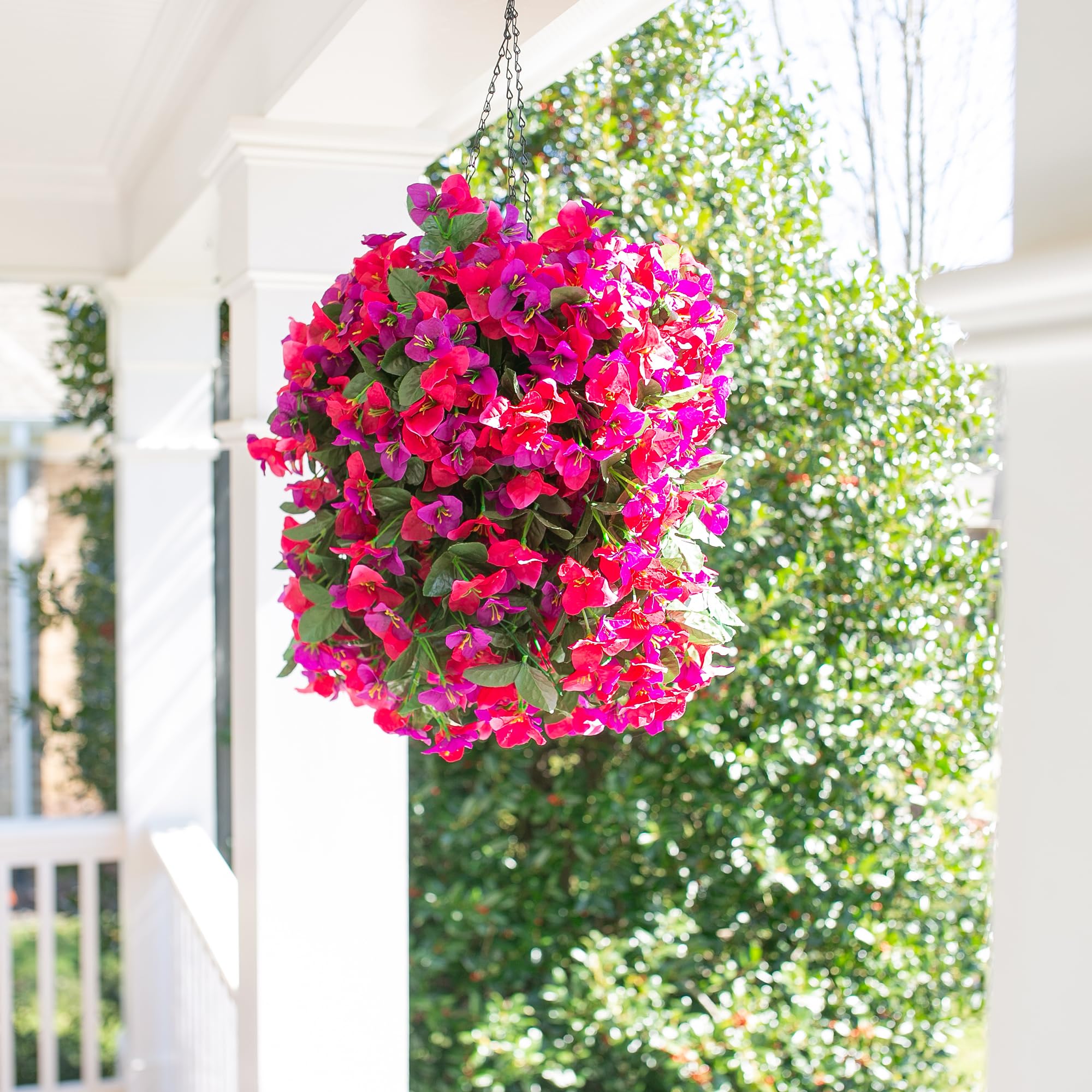 INSPRING three-bundle bougainvillea display ready for quick hanging.