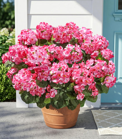 INSPRING pink silk geraniums outdoor UV-resistant decor for balcony and garden.