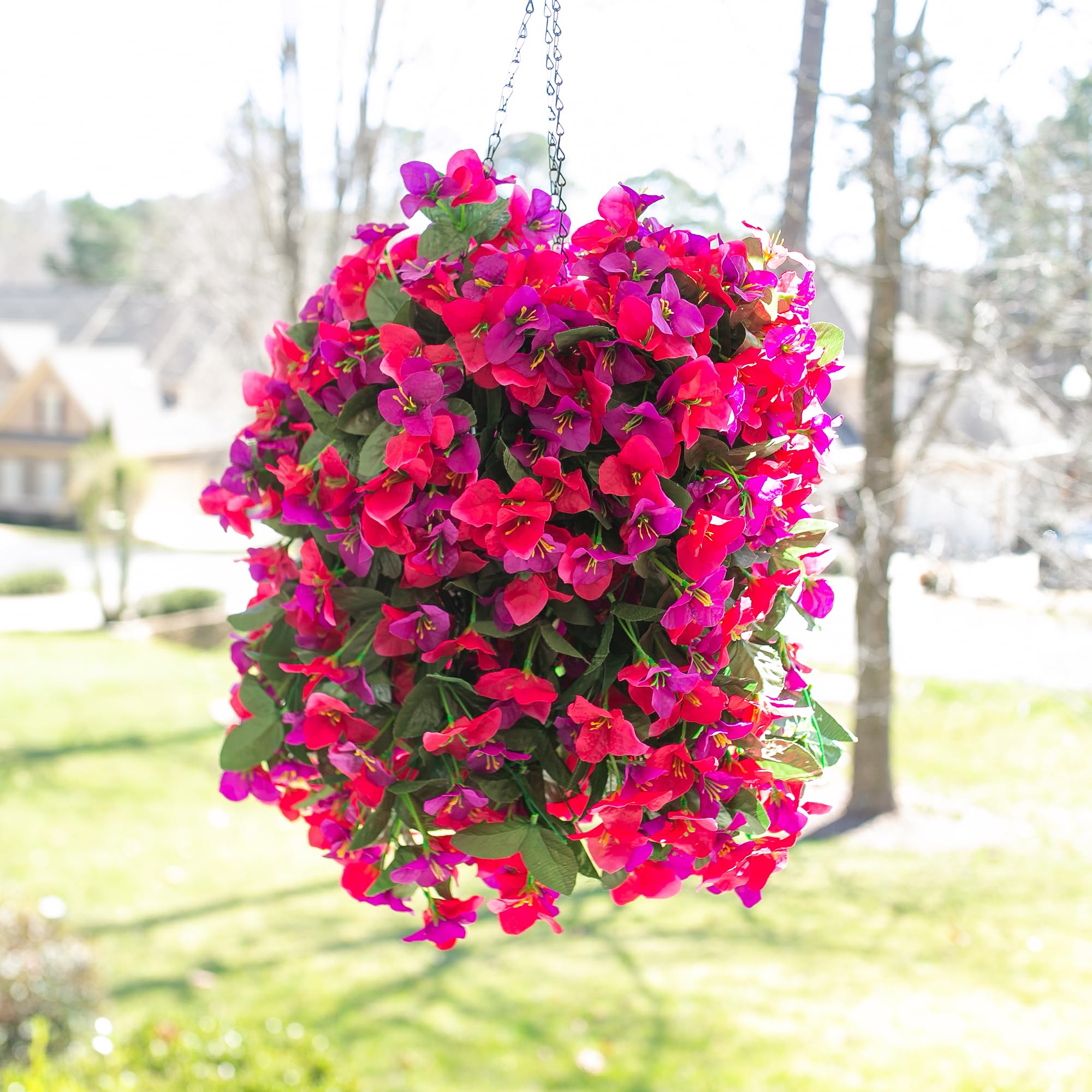 INSPRING easy-assembly bougainvillea hanging plant with five-minute setup.