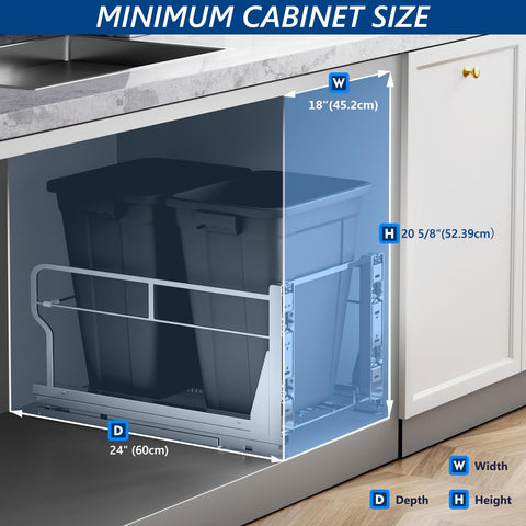Insputer two 40-quart bins for waste and recycling