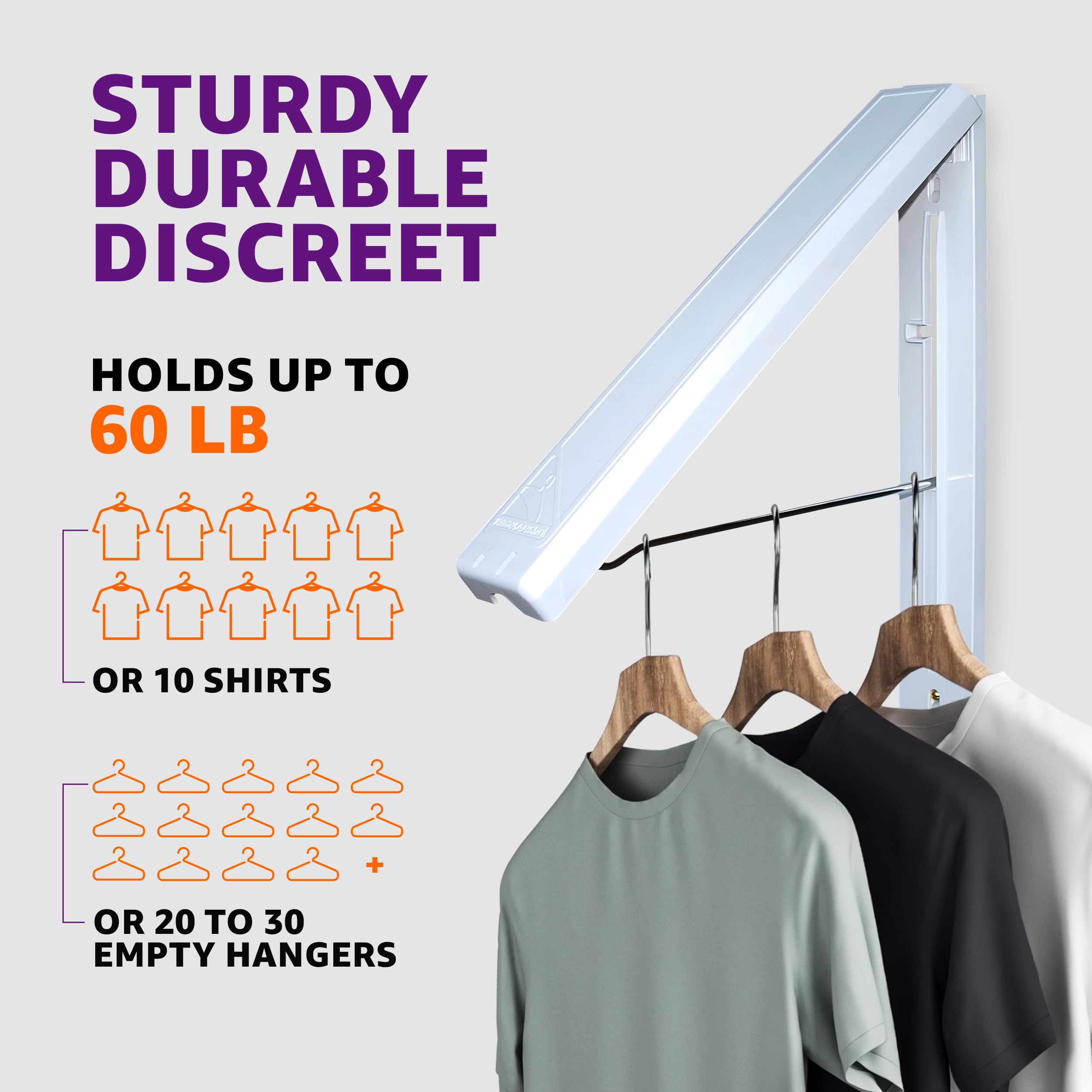 InstaHanger easy-installation drying rack installs with template and anchors for secure mounting.
