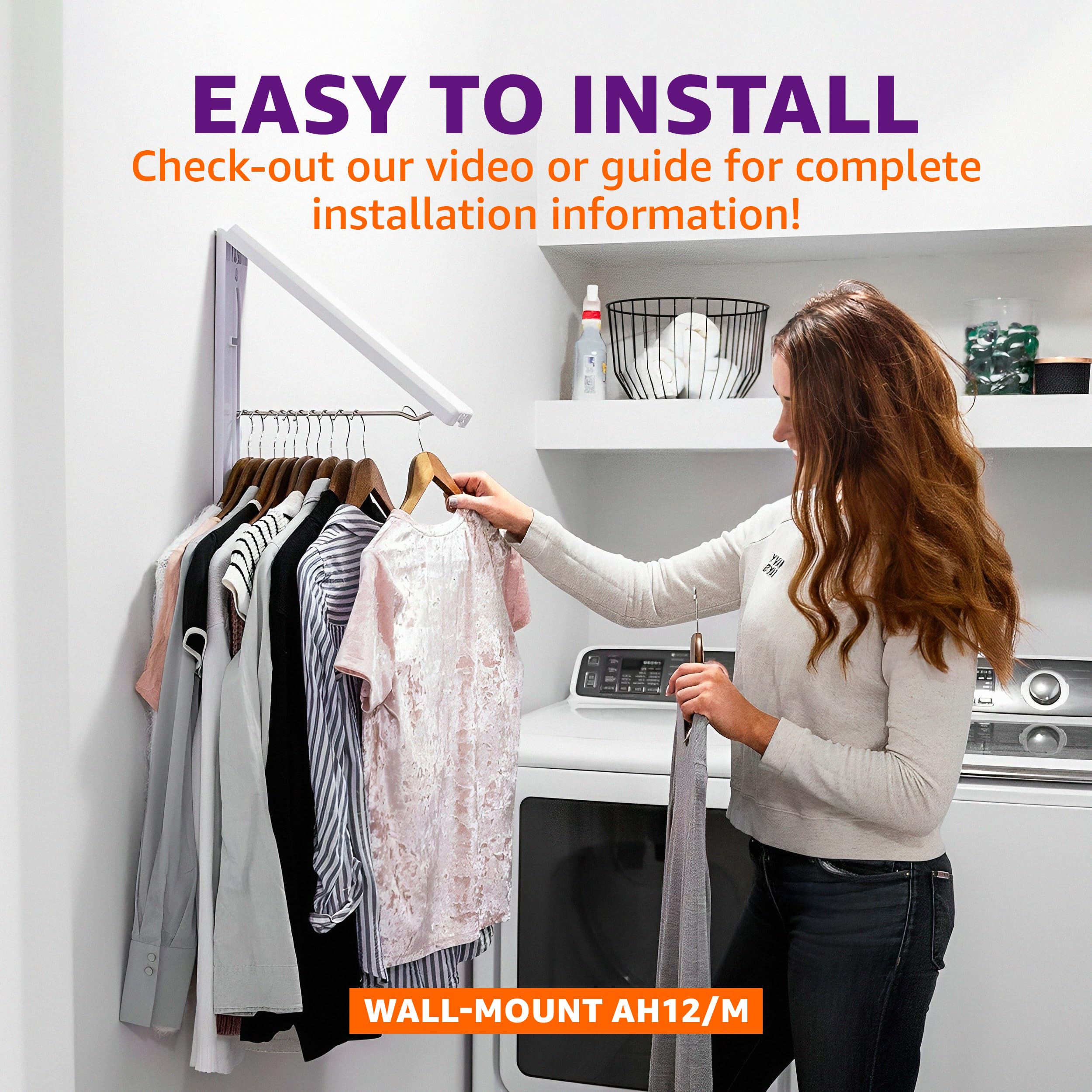 InstaHanger slim low-profile wall rack folded against wall saves space.