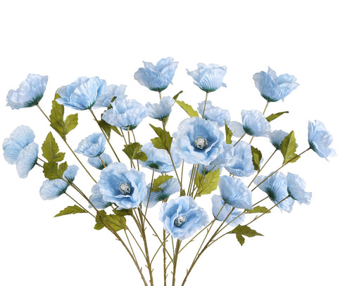 INSUNSIX blue poppy silk flowers in full length ideal for dramatic table centerpieces