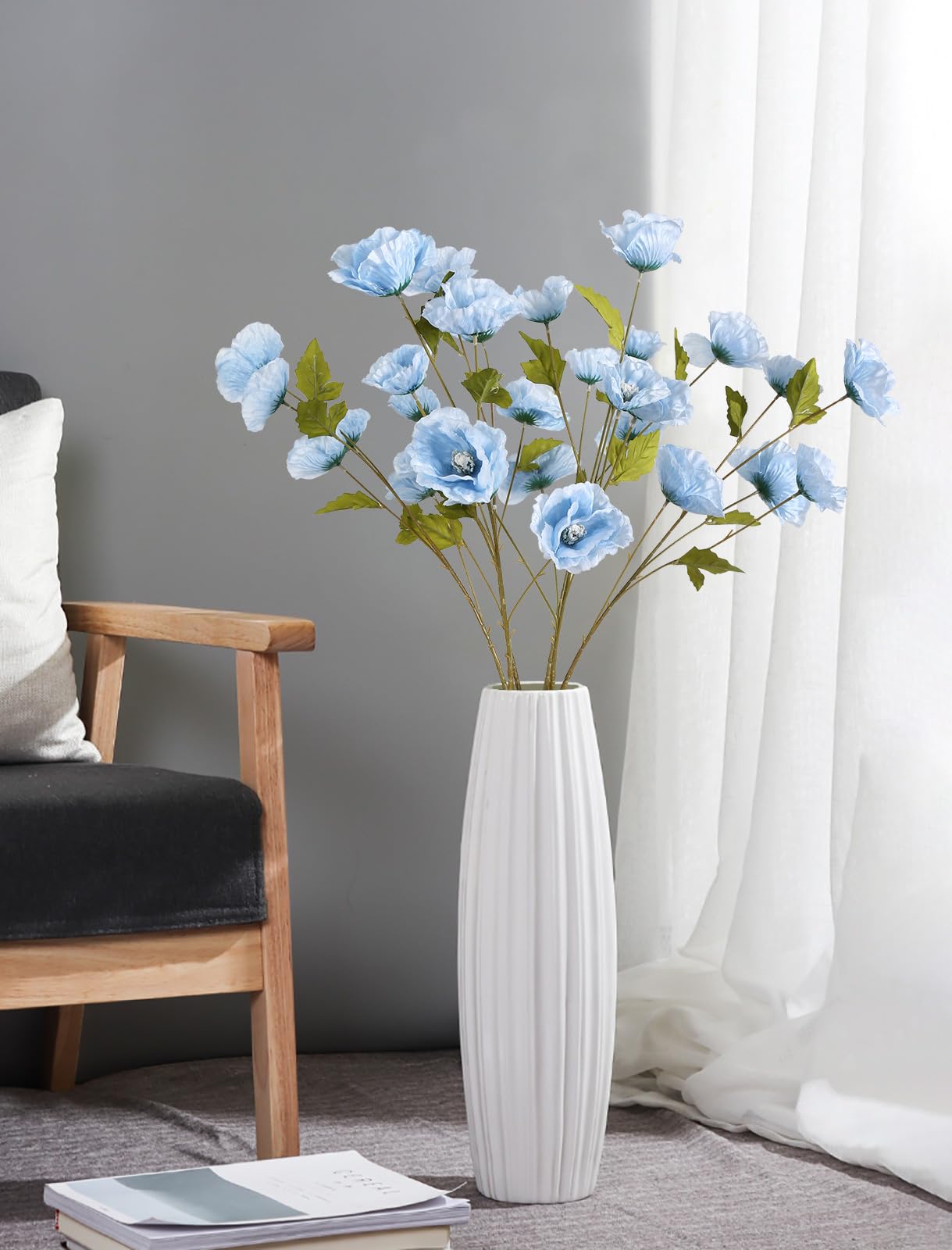INSUNSIX blue poppy decor in dining room adds color and life