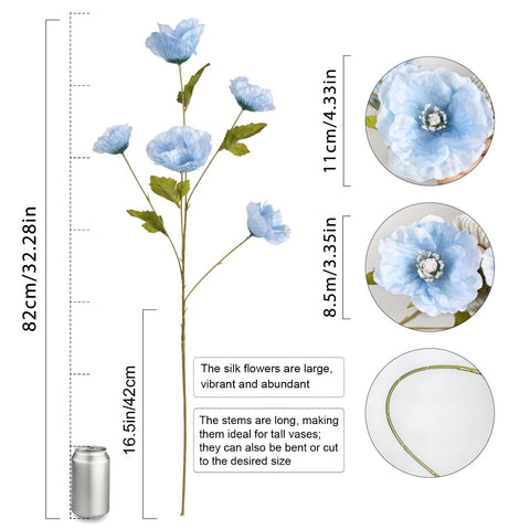 INSUNSIX blue poppy stems pack shown bent packaging that straightens easily