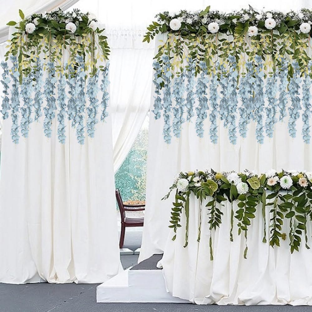 INSUNSIX dusty blue wisteria garlands for elegant home decor use