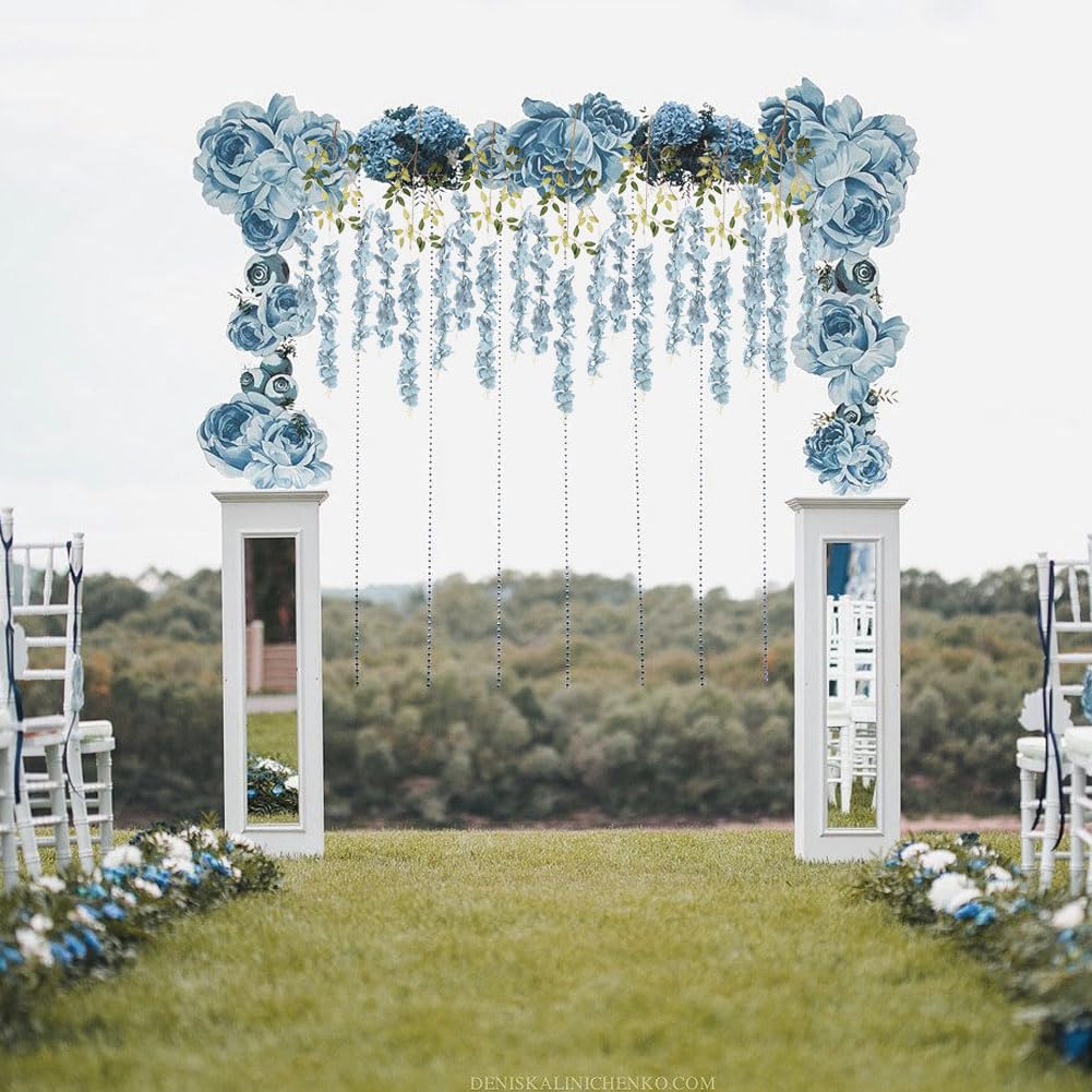 INSUNSIX 12-pack dusty blue wisteria garlands with dense petals