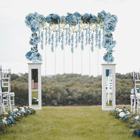 INSUNSIX 12-pack dusty blue wisteria garlands with dense petals