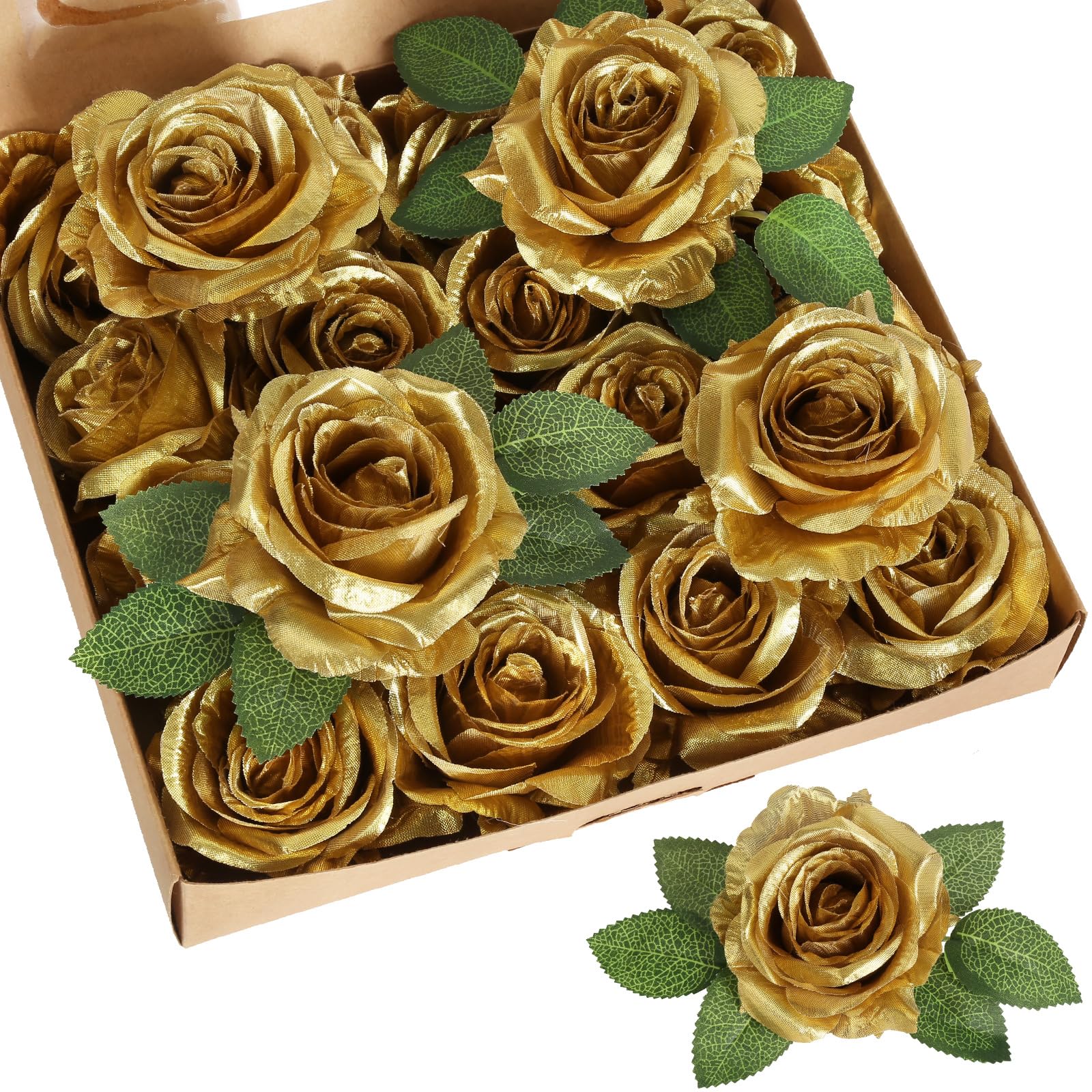 INSUNSIX gold roses close-up showing silk realism for wedding centerpieces