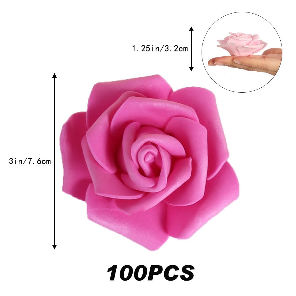 INSUNSIX pink foam rose heads, 3-inch, enable reusable floral accents for baby showers.