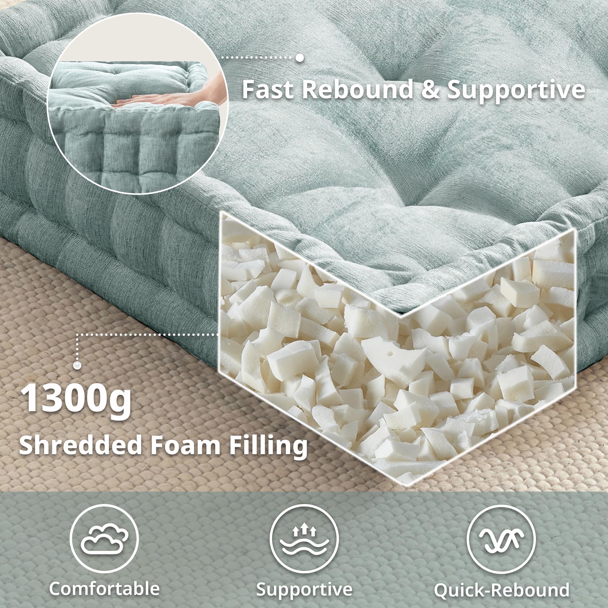 Intelligent Design Azza cushion with handle for easy transport between spaces.