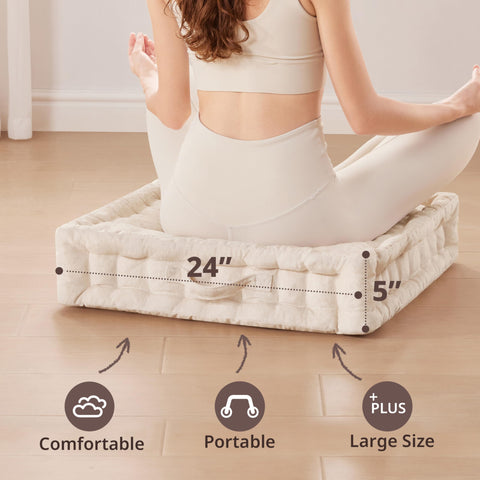 Intelligent Design Azza 24x24 pillow provides generous space for yoga and relaxation.
