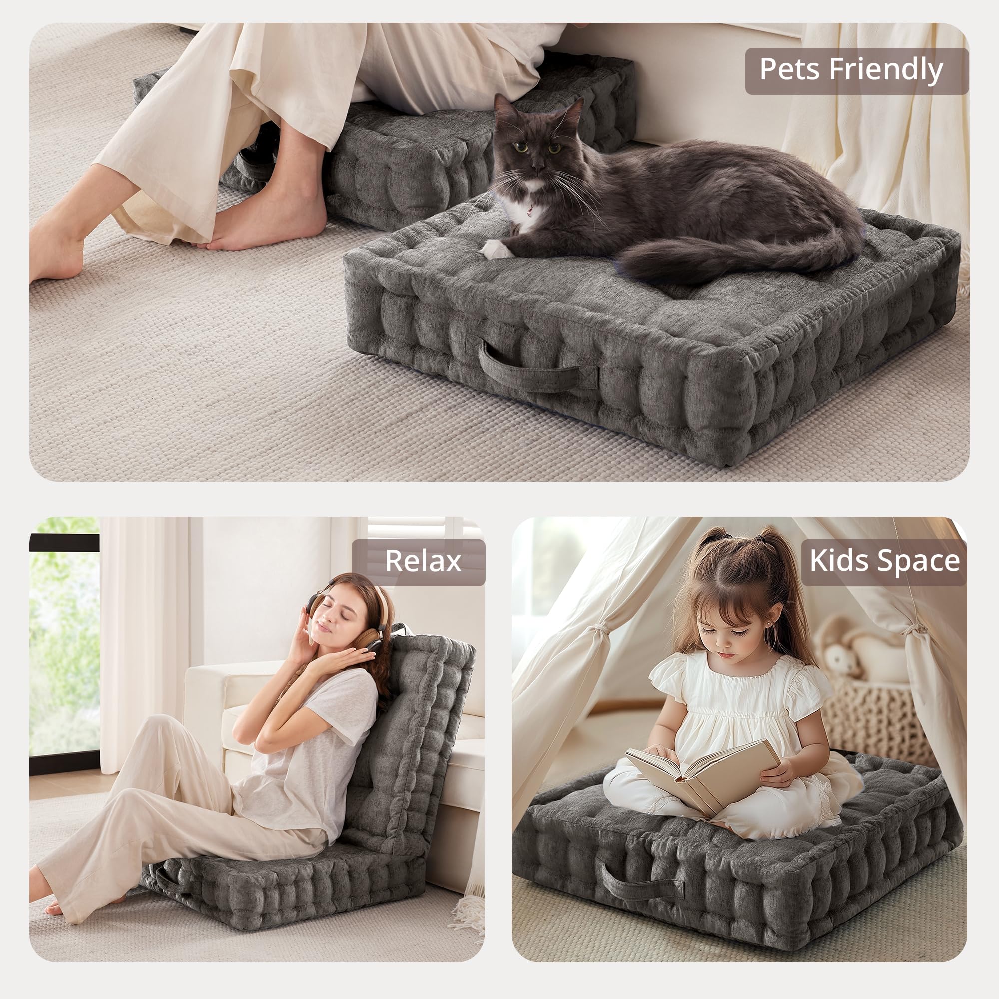 People around a table with the Azza floor pillow for board games.