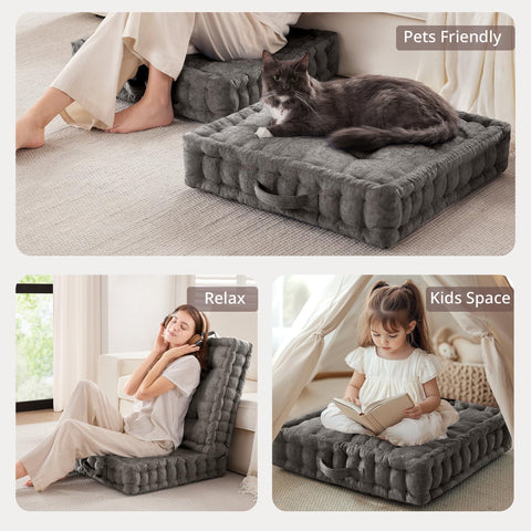 People around a table with the Azza floor pillow for board games.
