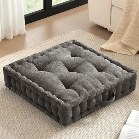 Intelligent Design Azza floor pillow in charcoal, front view for meditation comfort.