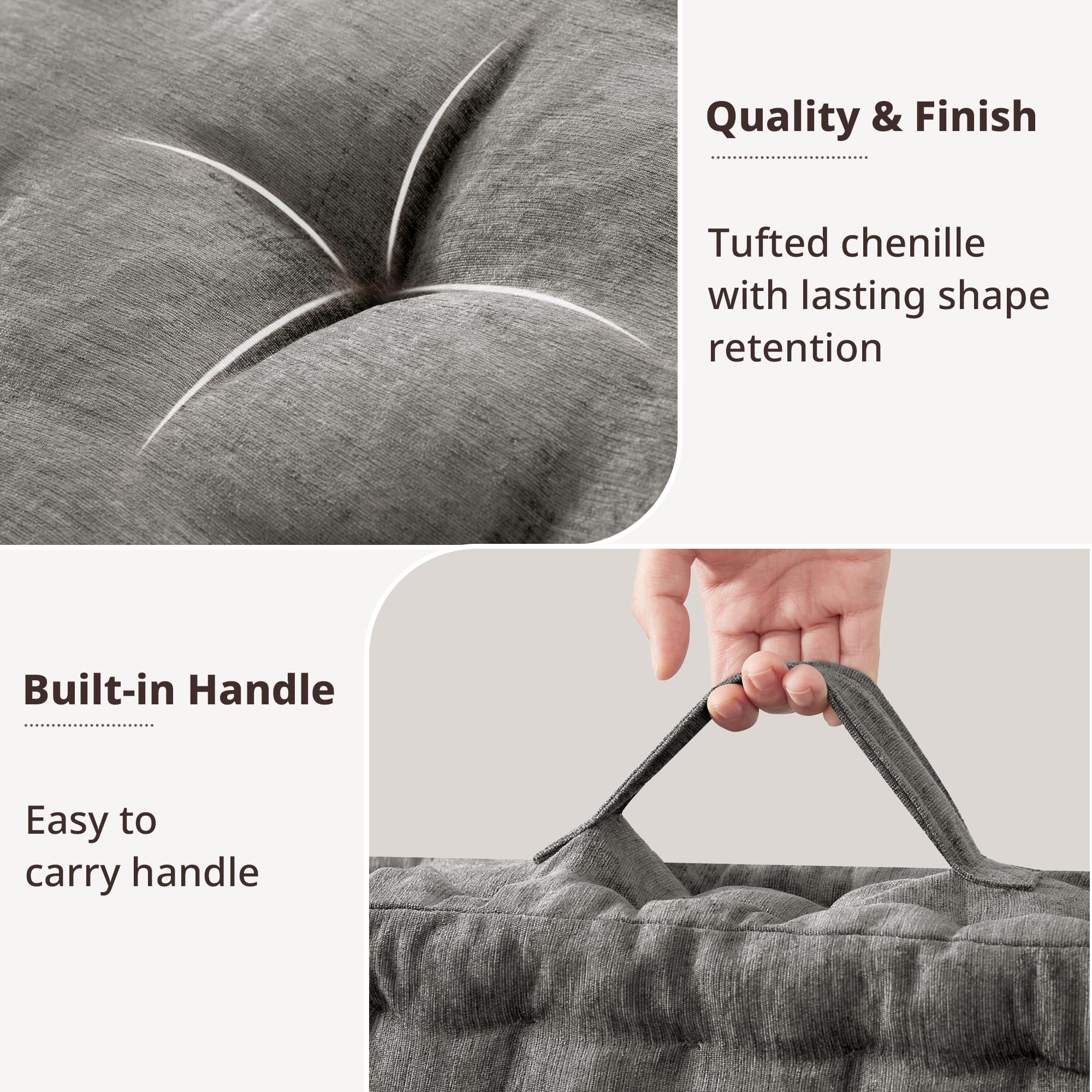 Handsewn scalloped edge detail on Azza floor pillow for premium craft.