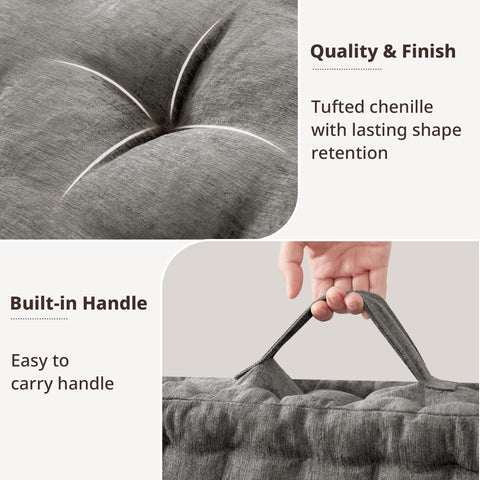 Handsewn scalloped edge detail on Azza floor pillow for premium craft.