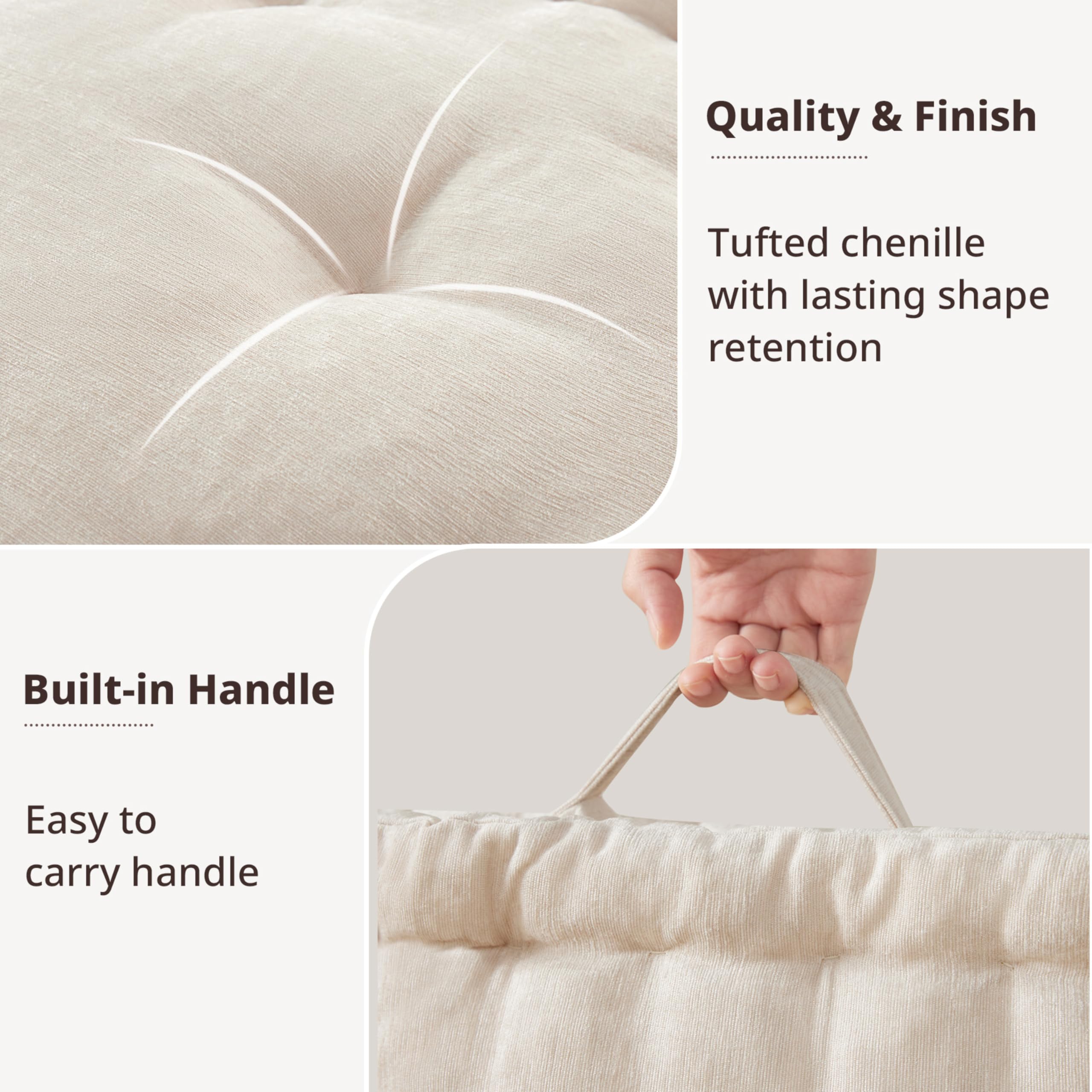 Intelligent Design Azza scalloped edge detail enhances style and comfort for meditation.