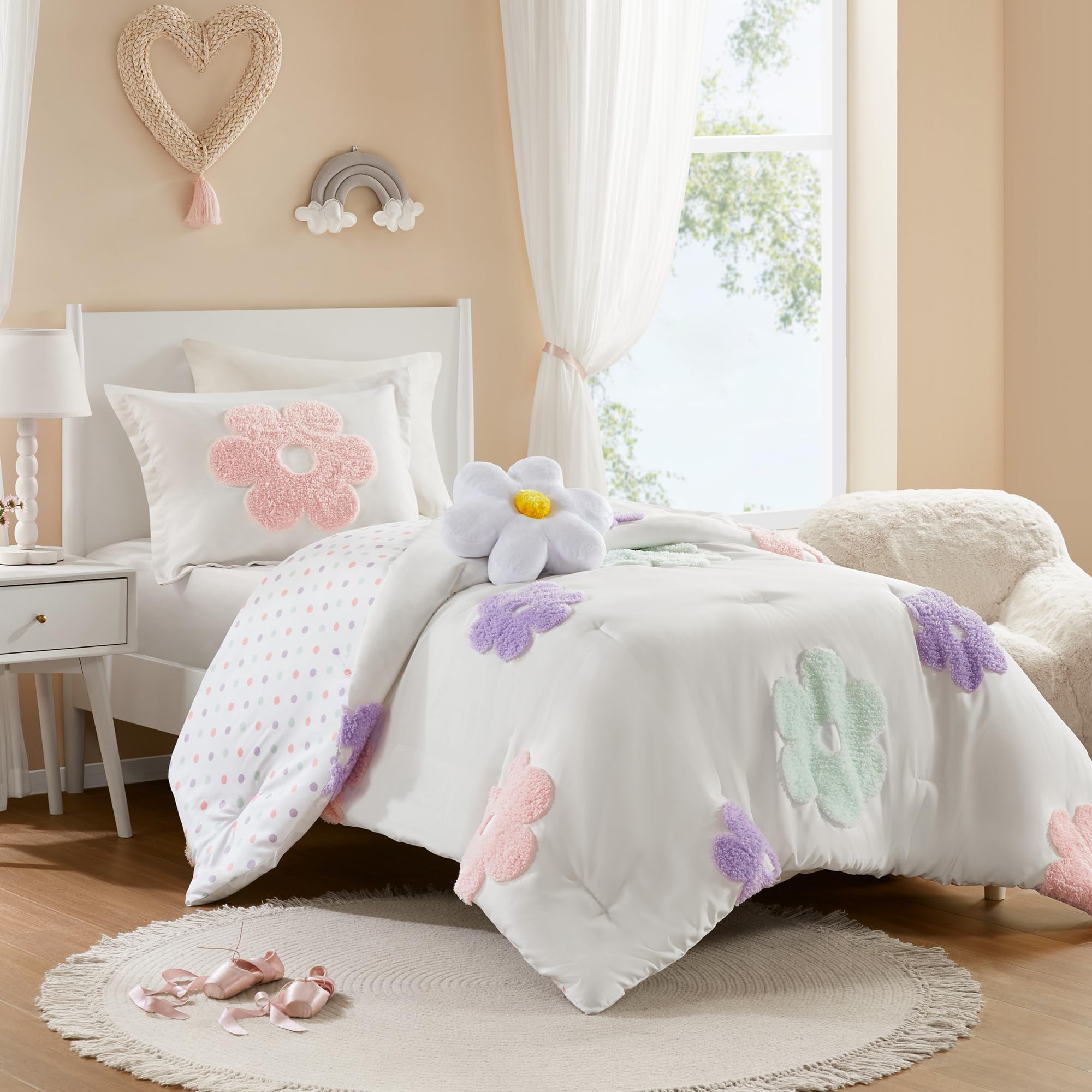 Intelligent Design Gracie floral tufted chenille comforter with vibrant multicolor blooms for a cheerful room.
