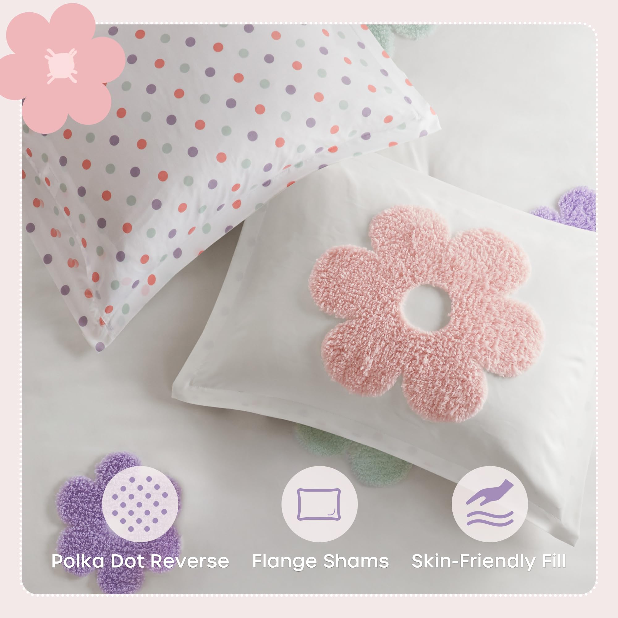 Intelligent Design Gracie decorative flower pillow enhances the bed with whimsy.