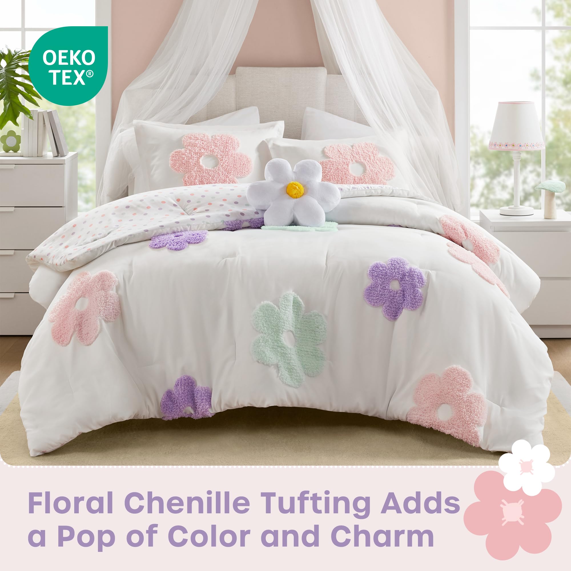 Intelligent Design Gracie reversible bedding showcases playful polka dots for easy style updates.
