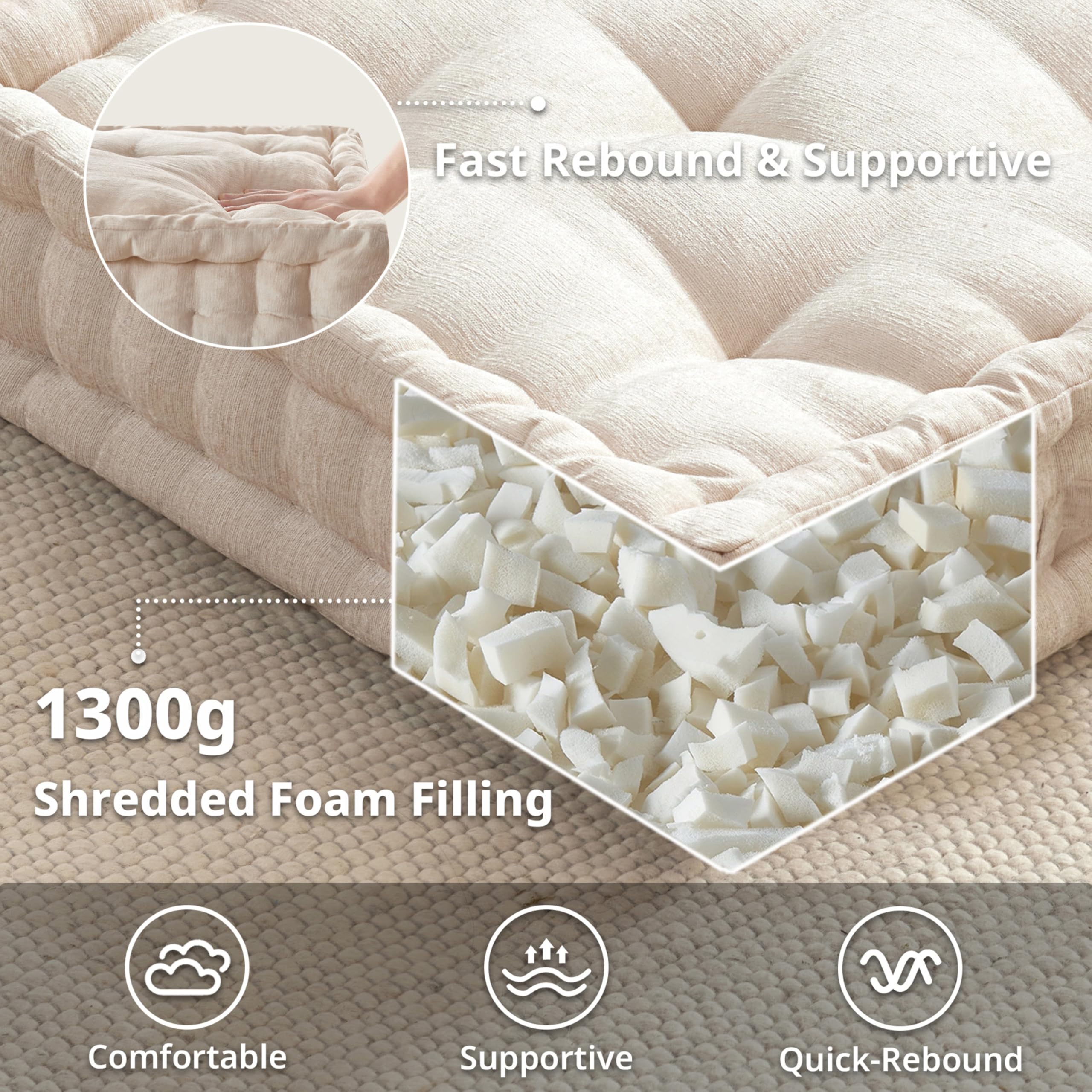 Intelligent Design Azza tufted chenille fabric adds luxe texture for comfy floor seating.