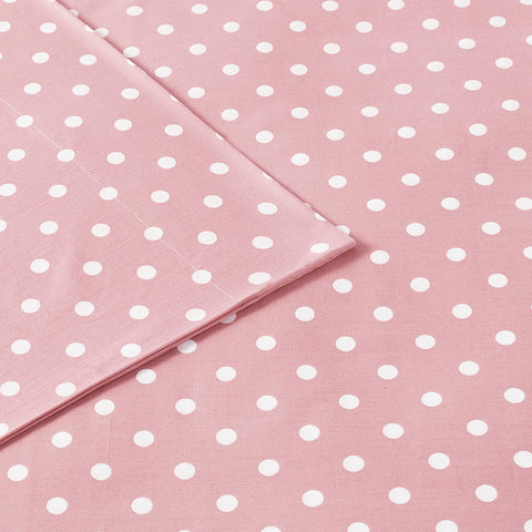 Intelligent Design pink polka-dot kids’ bedroom scene, showcasing cheerful bedding setup.