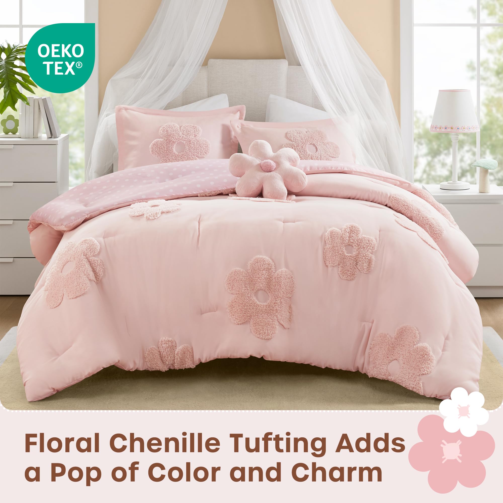 Intelligent Design Gracie pink chenille close-up showing soft texture for comfort.