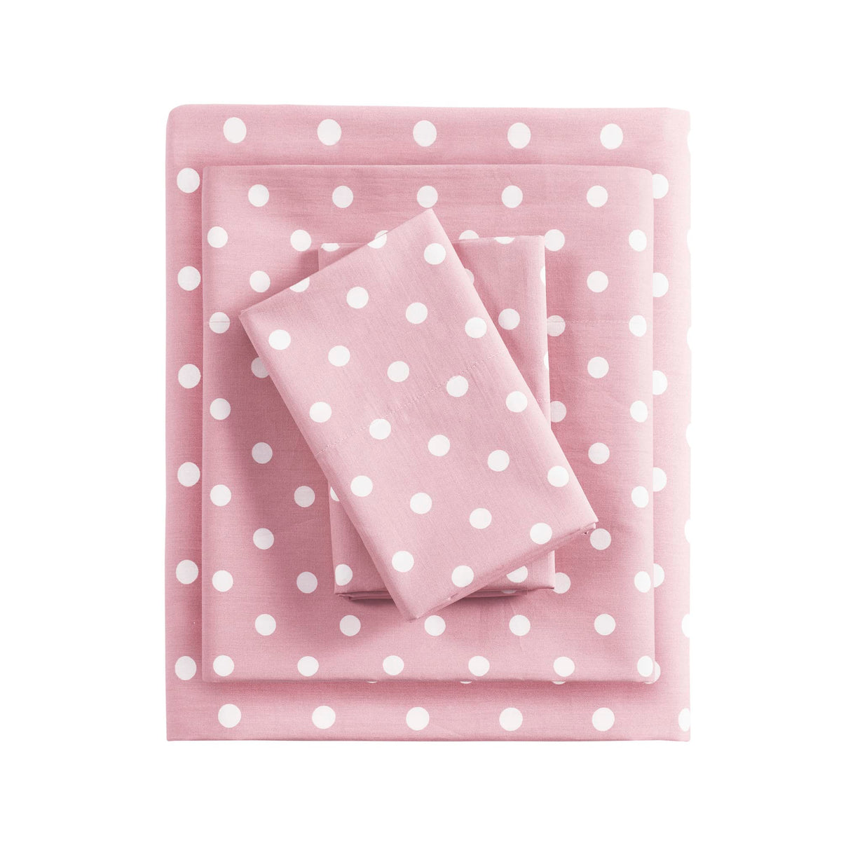 Intelligent Design polka-dot flat sheet in pink, soft cotton percale for all-season comfort.