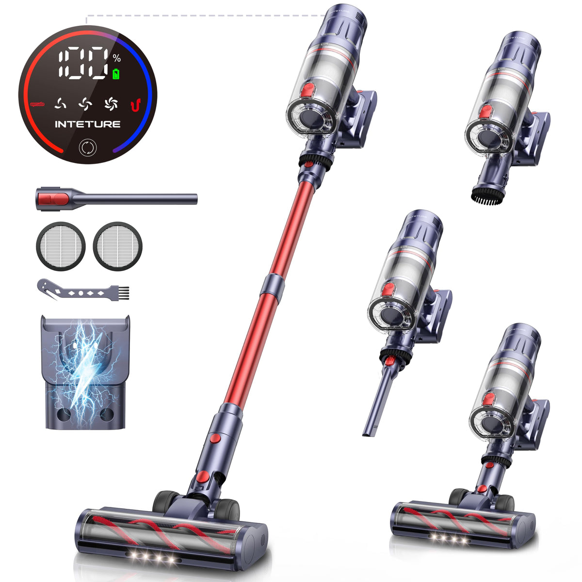 INTETURE cordless vacuum with 650W suction deep cleans carpet and hard floors