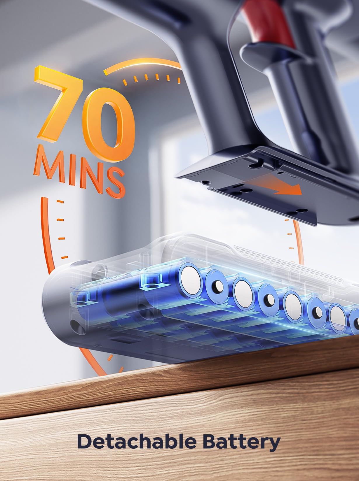 INTETURE cordless vacuum LED display shows mode and battery at a glance